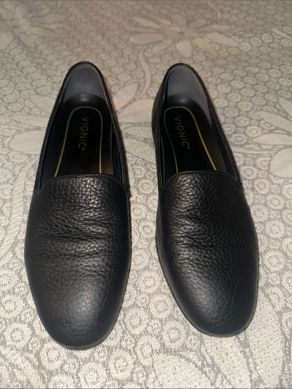 Vionic Women’s Black Textured Leather Slip-On Loafers